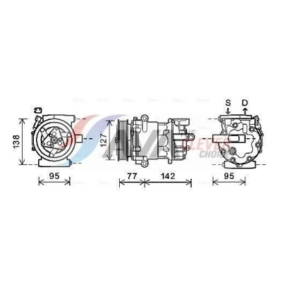 Billede af AVA COOLING SYSTEMS FDAK469 Kompressor SD7V16 12V PAG 46 R134a med kompressorolie, magnetkobling, diode