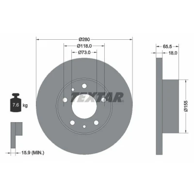 Billede af TEXTAR PRO 92073703 Bremseskiver 280 18 05/07 118 fuldstændigt coatet uden hjulbolte, hjulnav FIAT: Ducato II Ladvogn/Chassis, Bus