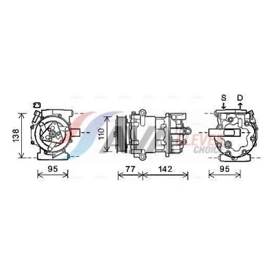 Billede af AVA COOLING SYSTEMS FDAK470 Kompressor SD7V16 12V PAG 46 R134a med kompressorolie, magnetkobling, diode