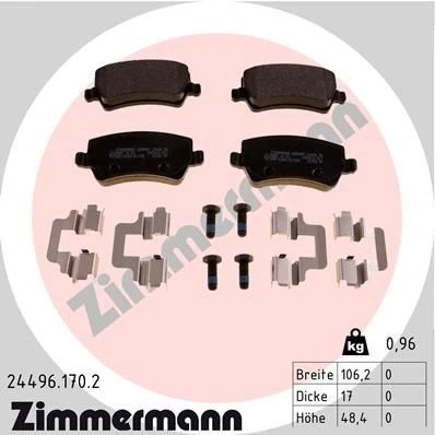 Billede af ZIMMERMANN 24496.170.2 Bremseklodser med skruer Billede svarer til leveringsomfang, fjeder VOLVO: S60 II, V60 I, V70 3