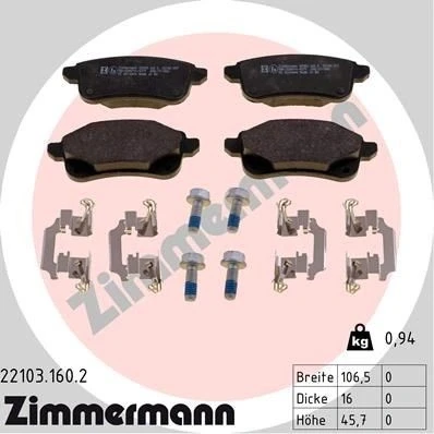 Billede af ZIMMERMANN 22103.160.2 Bremseklodser med skruer Billede svarer til leveringsomfang, glideplade RENAULT: GRAND SCENIC 4, Talisman Grandtour