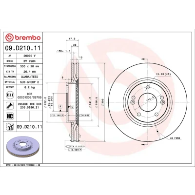 Billede af BREMBO 09.D210.11 Bremseskiver 300 28 5 indvendigt ventileret coatet højkarboniseret med skruer KIA: cee‘d II Sportswagon, Hatchback