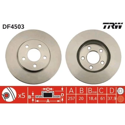 Billede af TRW DF4503 Bremseskiver 257 20 5 100 ventileret lakeret