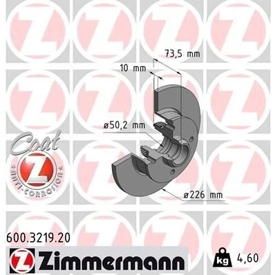 Billede af ZIMMERMANN COAT Z 600.3219.20 Bremseskiver 226 10 4/4 4 100 fuldstændigt coatet uden hjullejer, med ABS sensorring VOLKSWAGEN: GOLF 2, 3