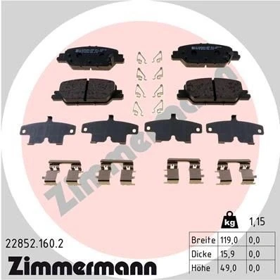 Billede af ZIMMERMANN 22852.160.2 Bremseklodser med akustisk advarsel for slid Billede svarer til leveringsomfang, glideplade HONDA: CR V 5