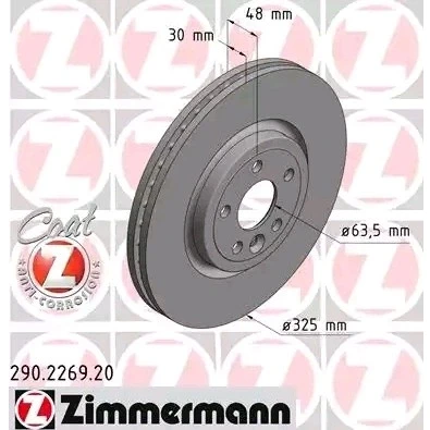 Billede af ZIMMERMANN COAT Z 290.2269.20 Bremseskiver 325 30 6/5 5 108 indvendigt ventileret coatet højkarboniseret JAGUAR: XF Sedan, F Pace
