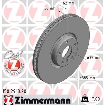 Billede af ZIMMERMANN COAT Z 150.2918.20 Bremseskiver 385 36 6/5 5 120 indvendigt ventileret coatet højkarboniseret BMW: X5, X6