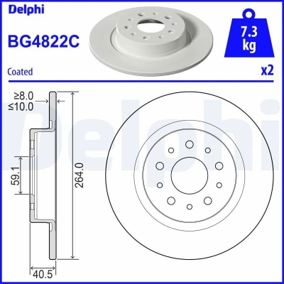 Billede af DELPHI BG4822C Bremseskiver 264 10 5 fuldstændigt coatet ubehandlet uden hjullejer, ABS sensorring FIAT: Tipo Stationcar, Hatchback