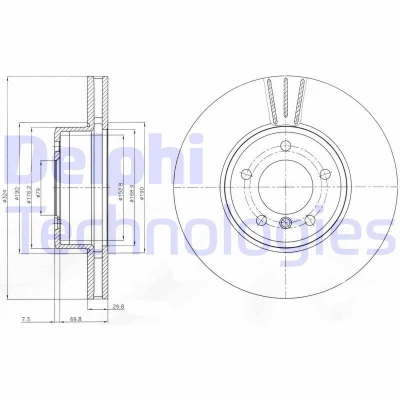 Billede af DELPHI BG9871C Bremseskiver 324 30 5 ventileret coatet højkarboniseret uden hjullejer, ABS sensorring BMW: Touring, Sedan, 6 Coupe