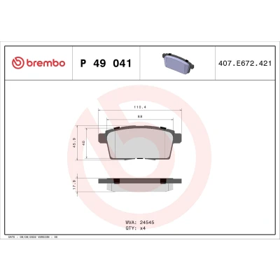 Billede af BREMBO P 49 041 Bremseklodser Ekskl. slidadvarselskontakt uden tilbehør MAZDA: CX 9
