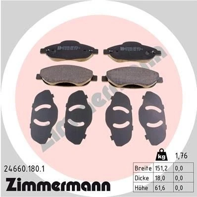 Billede af ZIMMERMANN 24660.180.1 Bremseklodser Billede svarer til leveringsomfang PEUGEOT: 3008 I, 308 I SW, Hatchback