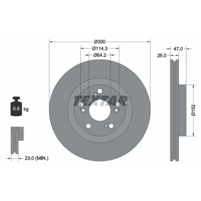 Billede af TEXTAR 92125000 Bremseskiver 300 25 05/09 114,3 indvendigt ventileret uden hjulbolte, hjulnav HONDA: CIVIC 7 Hatchback