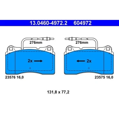Billede af ATE 13.0460 4972.2 Bremseklodser Inkl. slidadvarselskontakt PEUGEOT: 607 Sedan
