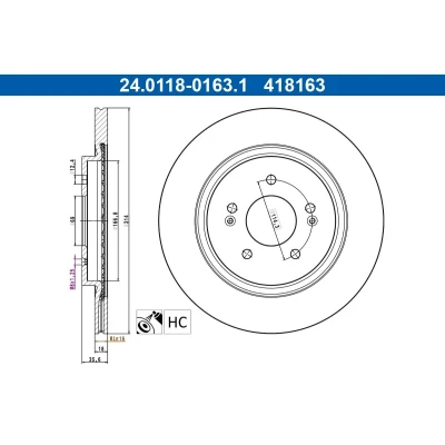 Billede af ATE Bremseskive 314,0mm 18,0mm 5 114,3mm ventileret coatet højkarboniseret 24.0118 0163.1 Bremseskiver, Skivebremser