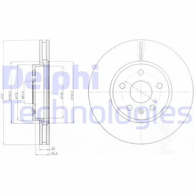 Billede af DELPHI BG4189C Bremseskiver 321 30 5 ventileret coatet ubehandlet uden hjullejer, ABS sensorring OPEL: Insignia A Sports Tourer