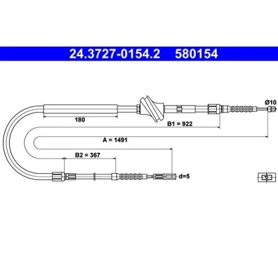 Billede af ATE 24.3727 0154.2 Håndbremsekabel 1491 AUDI: A6 C4 Avant, 100 Sedan