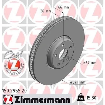 Billede af ZIMMERMANN 150.2955.20 Bremseskiver 374 36 6/5 5 112 indvendigt ventileret coatet højkarboniseret BMW: Sedan, Touring, X5