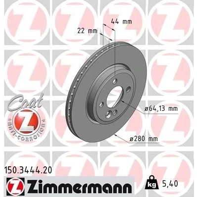 Billede af ZIMMERMANN COAT Z 150.3444.20 Bremseskiver 280 22 5/4 4 100 indvendigt ventileret coatet højkarboniseret MINI: Clubman, Hatchback, Cabriolet