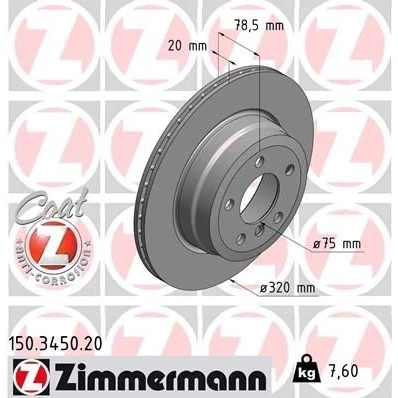 Billede af ZIMMERMANN COAT Z 150.3450.20 Bremseskiver 320 20 6/5 5 120 indvendigt ventileret coatet højkarboniseret BMW: X5, X6