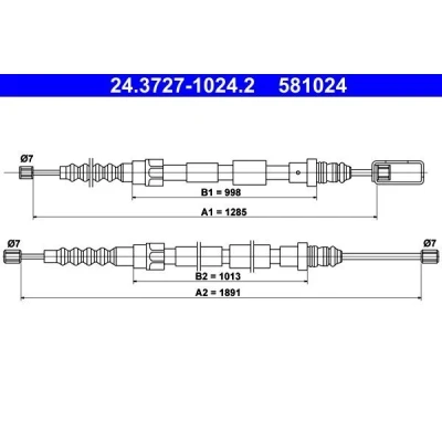 Billede af ATE 24.3727 1024.2 Håndbremsekabel 1285, 1891