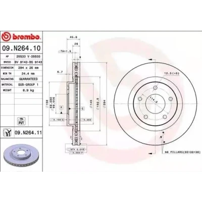 Billede af BREMBO COATED DISC LINE 09.N264.11 Bremseskiver 294, 294 26 5 indvendigt ventileret coatet MITSUBISHI: Eclipse Cross, ASX SUV, Lancer 8 Limousine