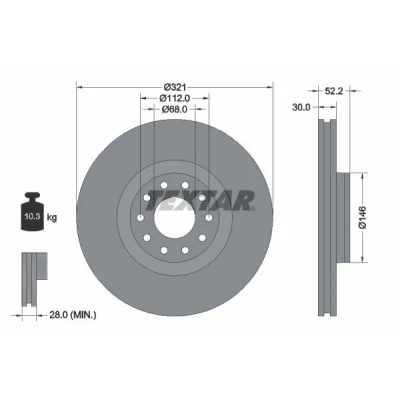 Billede af TEXTAR PRO 92154703 Bremseskiver 321 30 05/10 112 indvendigt ventileret coatet uden hjulbolte, hjulnav AUDI: A6 C5 Avant, Sedan