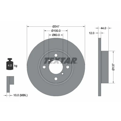 Billede af TEXTAR PRO 92110803 Bremseskiver 247 12 04/06 100 fuldstændigt coatet uden hjulbolte, hjulnav SUZUKI: Wagon R+ II Hatchback