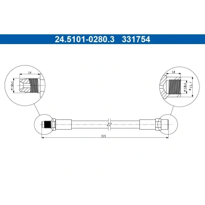 Billede af ATE 24.5101 0280.3 Bremseslange 315mm M10x1mm MERCEDES BENZ: S klasse Sedan, Coupe, 190