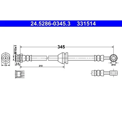 Billede af ATE 24.5286 0345.3 Bremseslange 345 M10x1 CHEVROLET: Spark