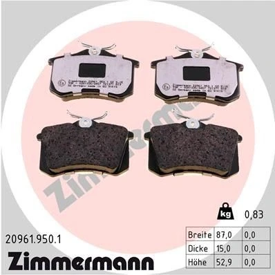 Billede af ZIMMERMANN 20961.950.1 Bremseklodser Billede svarer til leveringsomfang AUDI: A4 B7 Avant, B6/B7 Cabriolet, A6 C5 VOLKSWAGEN: GOLF 3, 2