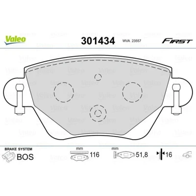 Billede af VALEO 301434 Bremseklodser FIRST bagaksel Ekskl. slidadvarselskontakt uden anti knirke plade FORD: MONDEO 3 Kombi, 3, Stufenheck