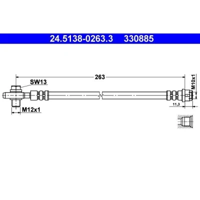Billede af ATE 24.5138 0263.3 Bremseslange 263 M10x1 AUDI: A4 B7 Avant, B6/B7 Cabriolet, B6 Avant