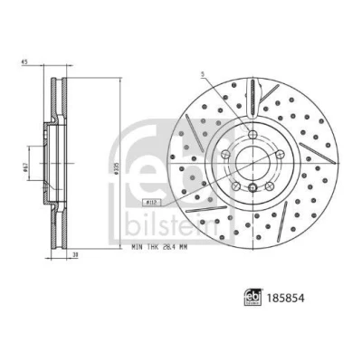 Billede af FEBI BILSTEIN Bremseskive MINI: Hatchback, Clubman foraksel 335mm 30mm 5 hul 112mm ventileret coatet 185854 34106864133 Bremseskiver