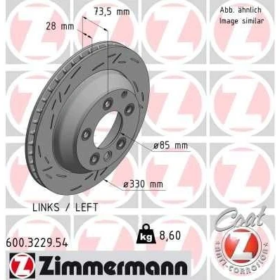 Billede af ZIMMERMANN BLACK Z 600.3229.54 Bremseskiver venstre 330 28 7/5 5 130 indvendigt ventileret, opslidset coatet højkarboniseret VOLKSWAGEN: Touareg I