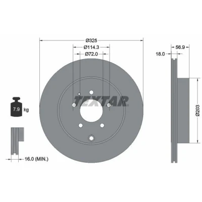 Billede af TEXTAR PRO 92223603 Bremseskiver 325 18 05/07 114,3 indvendigt ventileret coatet uden hjulbolte, hjulnav MAZDA: CX 9