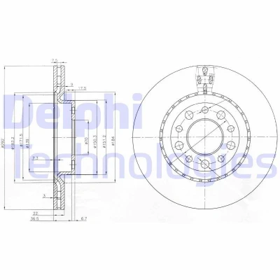 Billede af DELPHI BG3995 Bremseskiver 292 22 5 ventileret olieret ubehandlet uden hjullejer, ABS sensorring ALFA ROMEO: 159 Sportwagon, Sedan