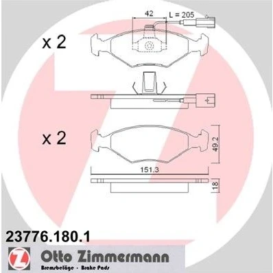Billede af ZIMMERMANN 23776.180.1 Bremseklodser Inkl. slidadvarselskontakt Billede svarer til leveringsomfang