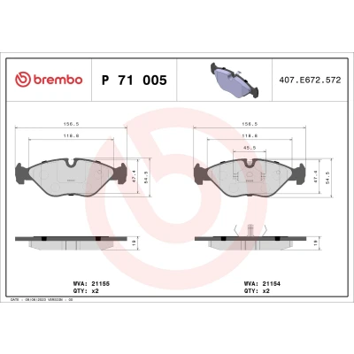 Billede af BREMBO P 71 005 Bremseklodser Forberedt til slidindikator med stempelklips uden tilbehør SAAB: 9000 Hatchback