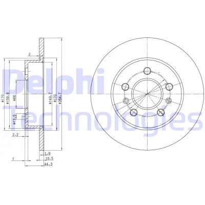 Billede af DELPHI BG2696 Bremseskiver 265 10 5 fuldstændigt olieret ubehandlet uden hjullejer, ABS sensorring