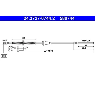 Billede af ATE 24.3727 0744.2 Håndbremsekabel 1078 med tilbehør OPEL: Corsa B Hatchback