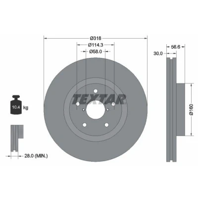 Billede af TEXTAR PRO 92199203 Bremseskiver 316 30 05/07 114,3 indvendigt ventileret coatet uden hjulbolte, hjulnav SUBARU: Impreza III Hatchback, Tribeca