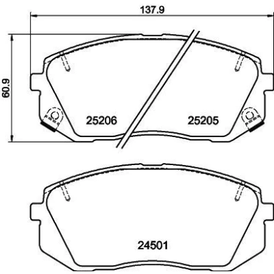Billede af HELLA 8DB 355 025 981 Bremseklodser med akustisk advarsel for slid tilbehør KIA: Ceed III Sportswagon, Niro, Proceed, HYUNDAI: Tucson, Kona SUV