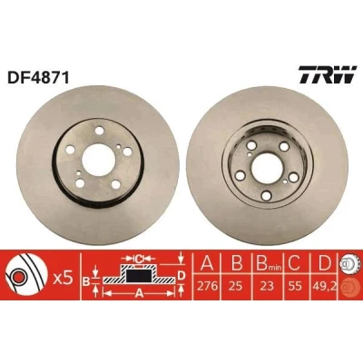Billede af TRW DF4871 Bremseskiver 276 25 5 100 ventileret lakeret TOYOTA: Avensis Verso, I Stationcar, Sedan