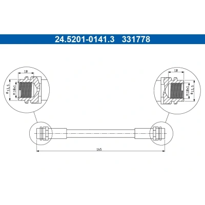 Billede af ATE 24.5201 0141.3 Bremseslange 165mm VOLKSWAGEN: Golf 4, Polo V Hatchback, 4 Variant, SKODA: Octavia I Fabia 2, 2