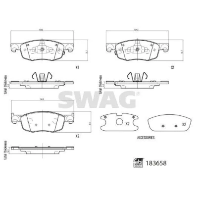 Billede af SWAG 33 10 9110 Bremseklodser foraksel med akustisk advarsel for slid TOYOTA: Yaris IV, Aygo X