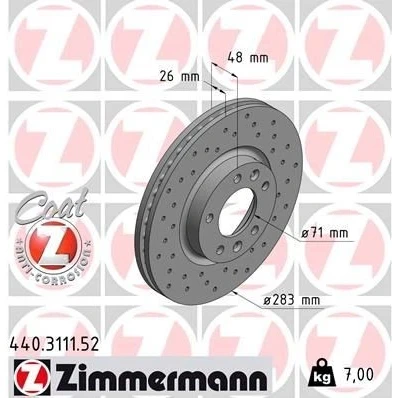 Billede af ZIMMERMANN SPORT COAT Z 440.3111.52 Bremseskiver 283 26 7/5 5 108 indvendigt ventileret, hullet coatet PEUGEOT: 508 I SW, 407 Sedan