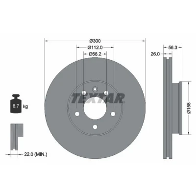 Billede af TEXTAR PRO 92109803 Bremseskiver 300 26 05/06 112 indvendigt ventileret coatet uden hjulbolte, hjulnav VOLKSWAGEN: TRANSPORTER 4 Bus