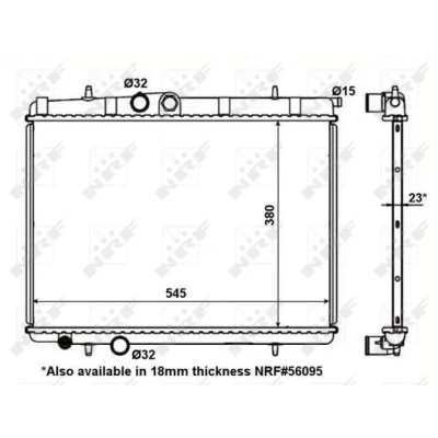 Billede af NRF 56096 Radiator Aluminium 545 380 23 med monteringsdele Loddet køleripper PEUGEOT: 206 Hatchback