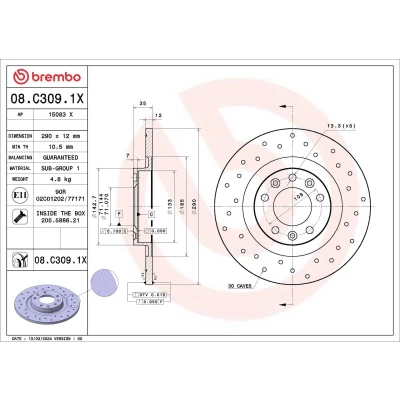Billede af BREMBO Bremseskive PEUGEOT: 308 SW 2, 3008 II SUV, Hatchback, CITROËN: C4 Grand Picasso 1, OPEL: Grandland X