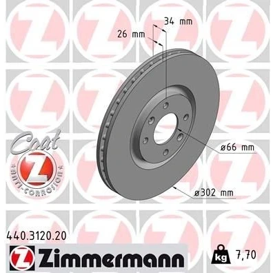 Billede af ZIMMERMANN COAT Z 440.3120.20 Bremseskiver 302 26 6/4 4 108 indvendigt ventileret coatet PEUGEOT: 208 I Hatchback, 308 SW, Hatchback